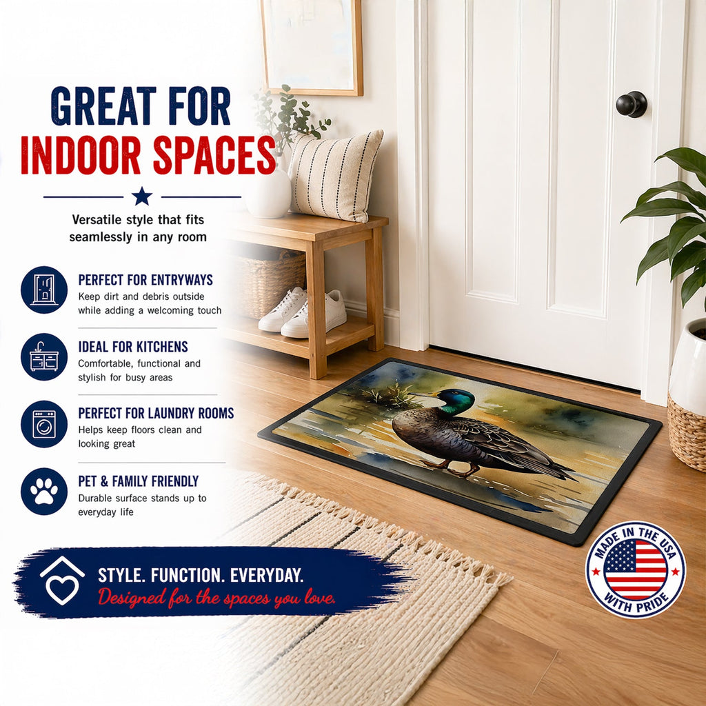 Mallard Duck Shoreline Doormat Indoor Outdoor 24H X 36W Front Door Mat Rugs for Entryway, Non Slip Washable Low Pile,