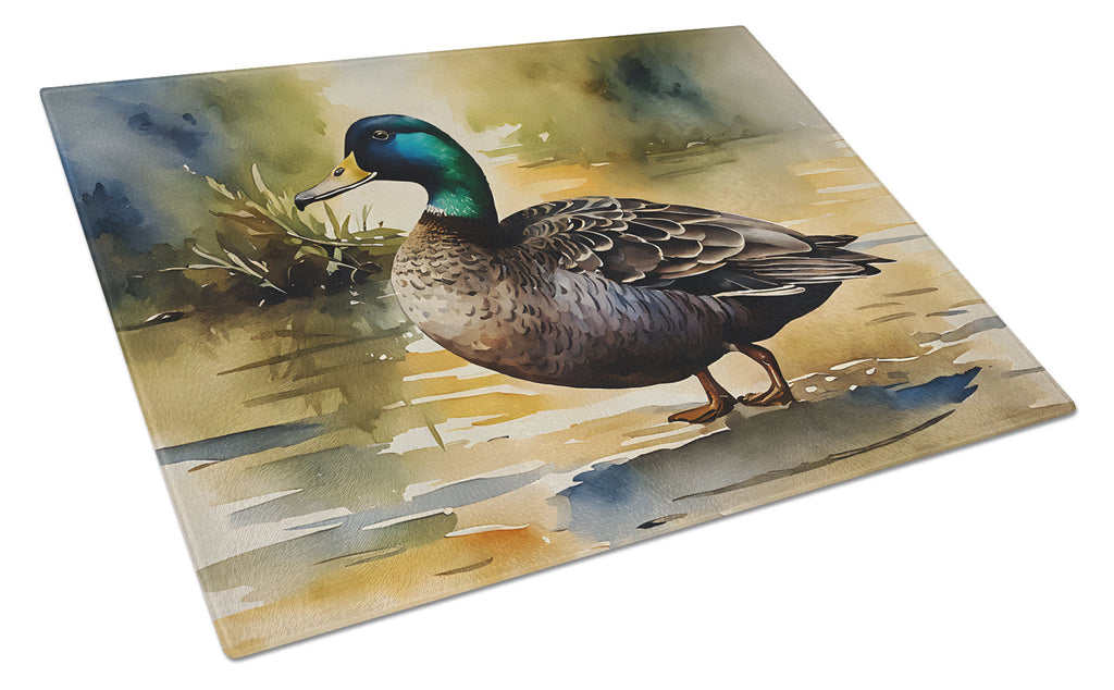 Mallard Duck Shoreline Cutting Board Tempered Glass Kitchen Cutting Surface, Heat Resistant Chopping, Non-Slip Feet, Food Prep & Serving