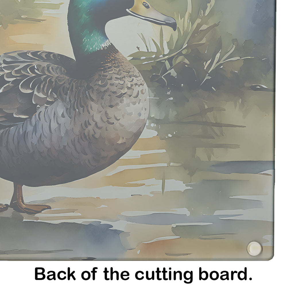 Mallard Duck Shoreline Cutting Board Tempered Glass Kitchen Cutting Surface, Heat Resistant Chopping, Non-Slip Feet, Food Prep & Serving