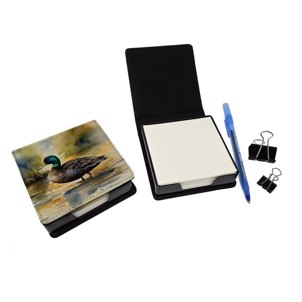 Mallard Duck Shoreline PU Leather Note Paper Holder with Artist-Designed Cover, Desk Accessory, Office Gift