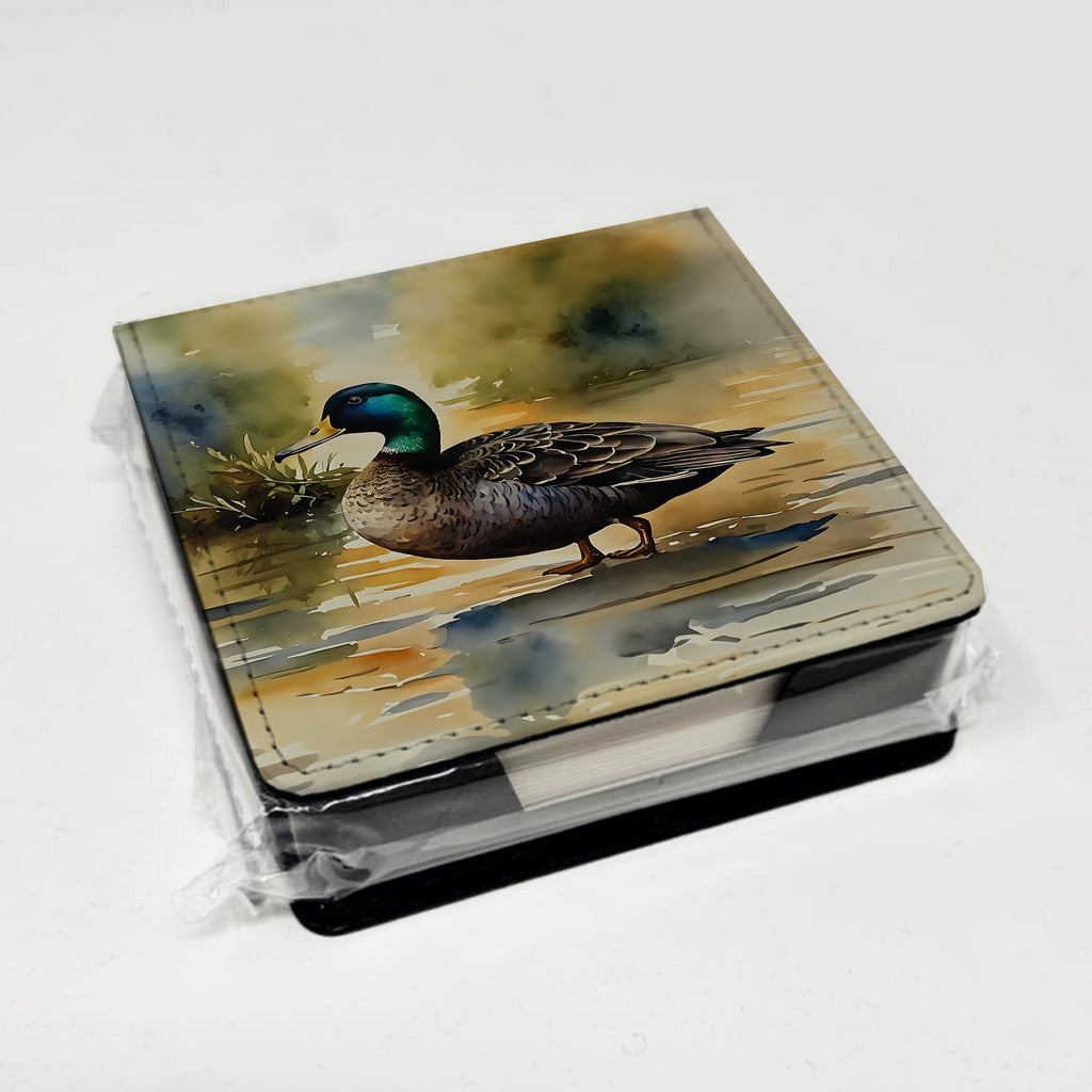 Mallard Duck Shoreline PU Leather Note Paper Holder with Artist-Designed Cover, Desk Accessory, Office Gift