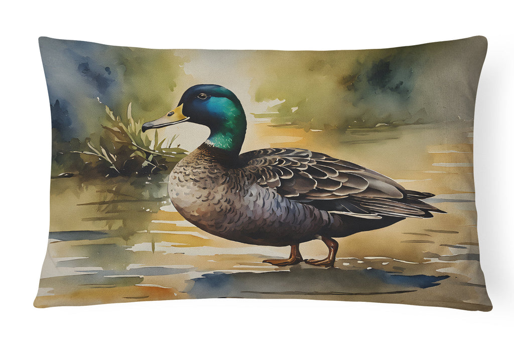 Mallard Duck Shoreline Decorative Throw Pillow 12x16 Indoor Outdoor Accent Cushion, Fabric Cover with Insert for Sofa, Bed, Porch & Living Room