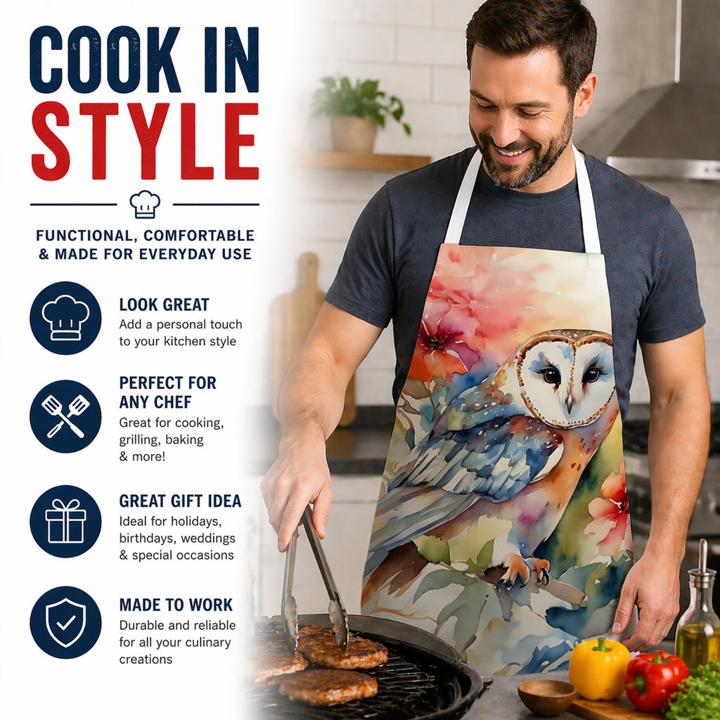 Barn Owl with Flowers Apron Cooking Kitchen Server Baking Crafts Gardening for Adult Women Men, Unisex, Large, Multicolor