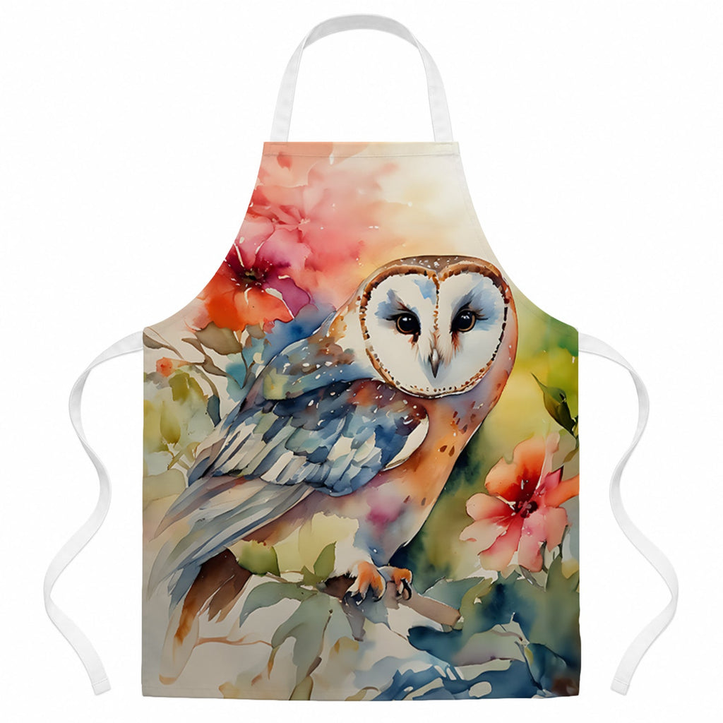 Barn Owl with Flowers Apron Cooking Kitchen Server Baking Crafts Gardening for Adult Women Men, Unisex, Large, Multicolor