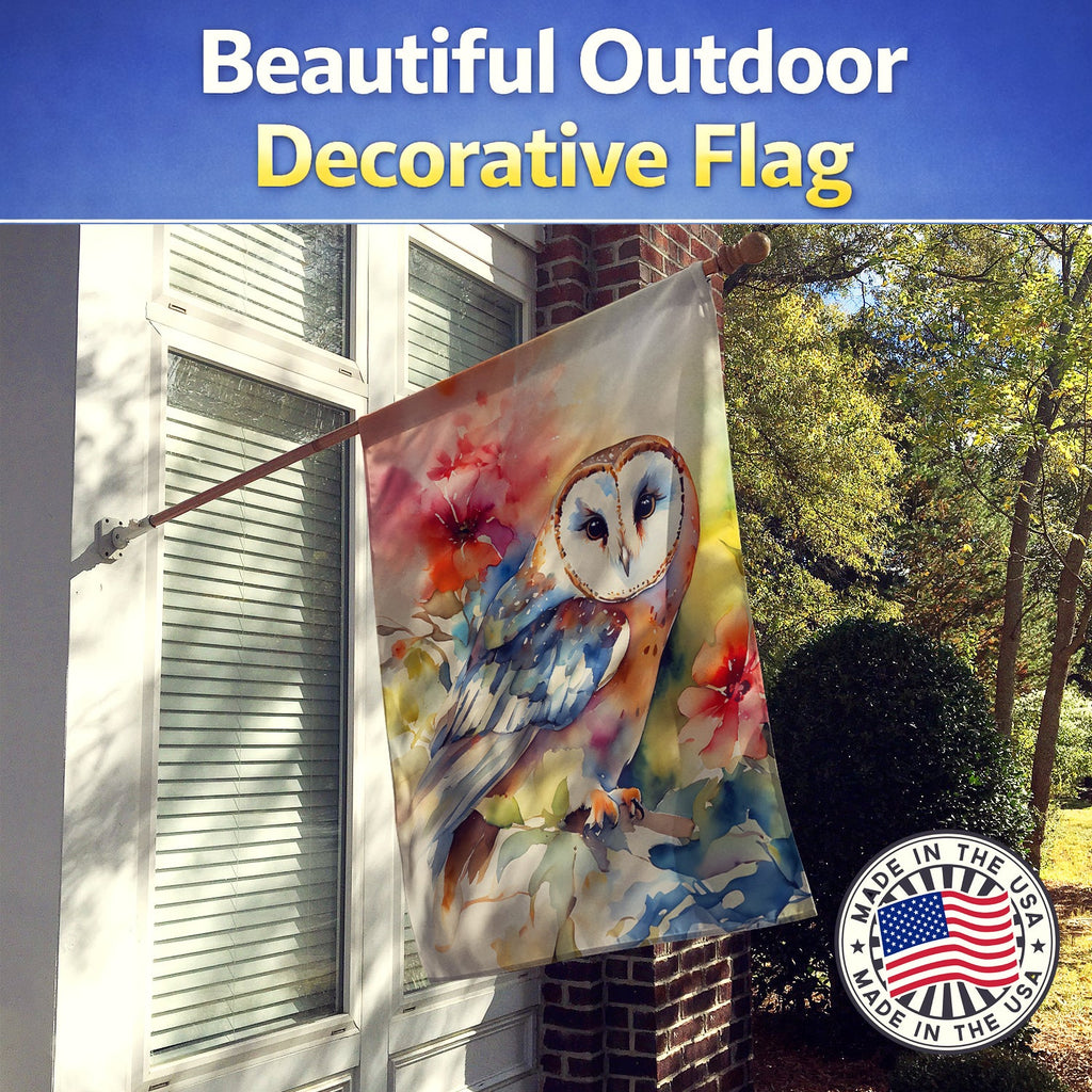 Barn Owl with Flowers House Flag 28x40 Porch Sleeve Pole Decorative Outside Yard Banner Artwork Wall Hanging, Polyester