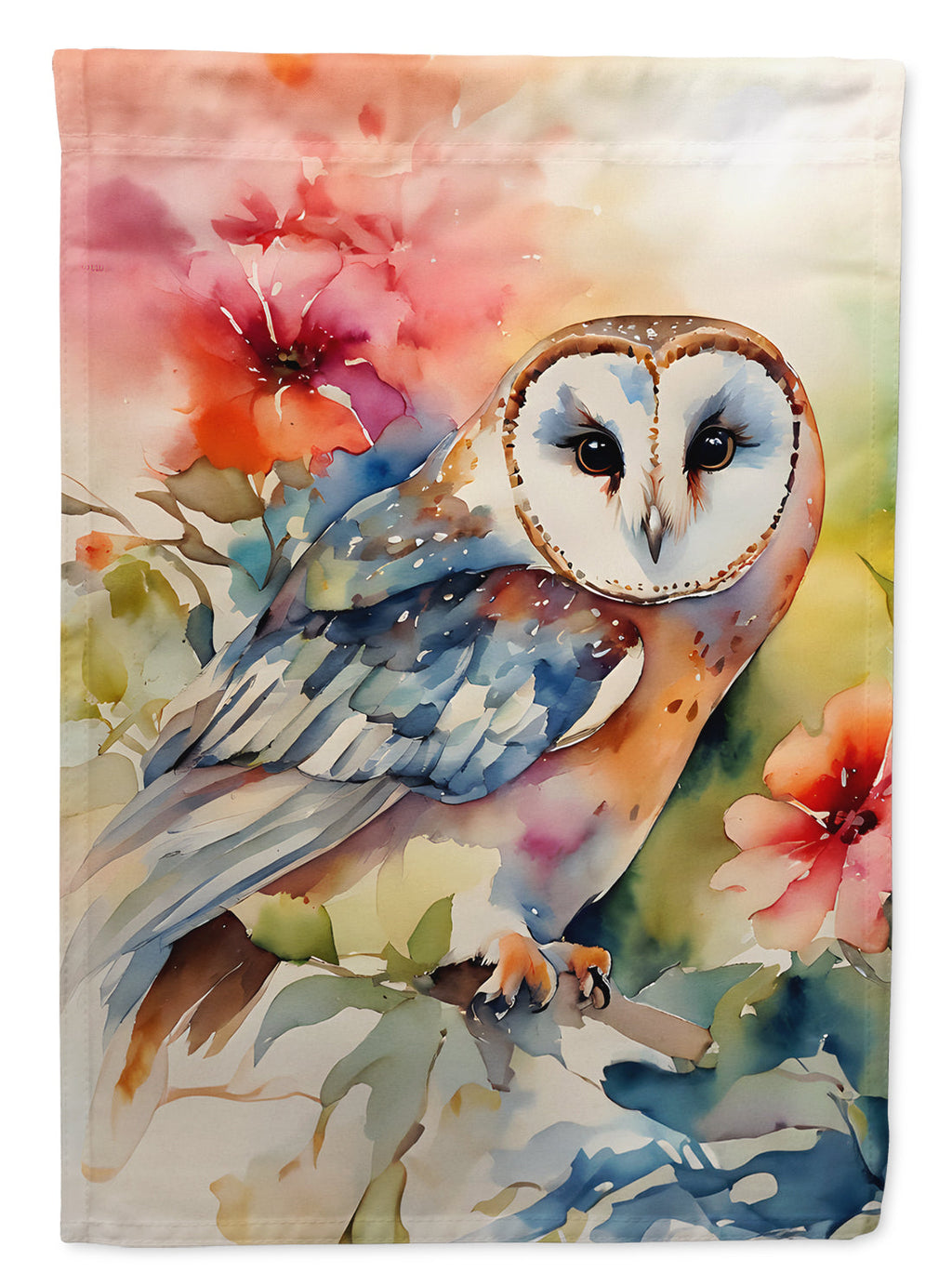 Barn Owl with Flowers House Flag 28x40 Porch Sleeve Pole Decorative Outside Yard Banner Artwork Wall Hanging, Polyester