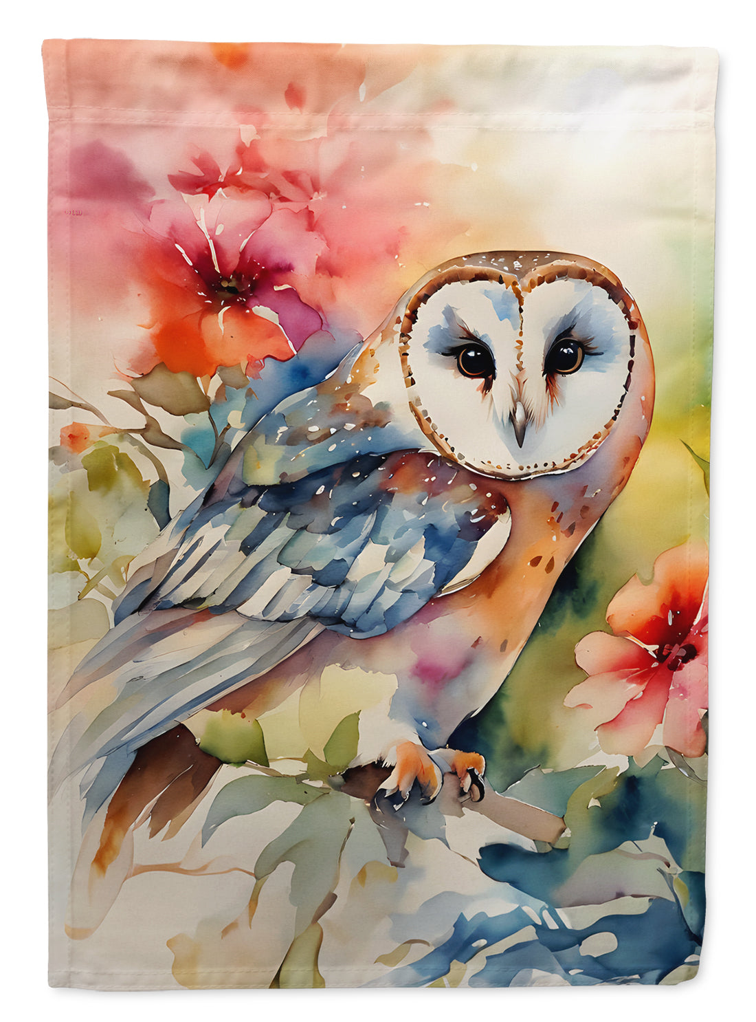Barn Owl with Flowers House Flag 28x40 Porch Sleeve Pole Decorative Outside Yard Banner Artwork Wall Hanging, Polyester