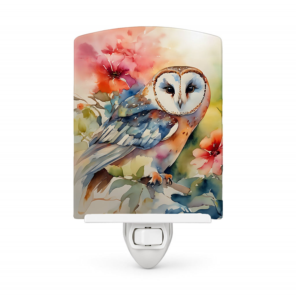 Barn Owl with Flowers Ceramic Night Light Compact, UL-Certified, Ideal for Bedroom, Bathroom, Nursery, Hallway, Kitchen, 6x4x3, Multicolor