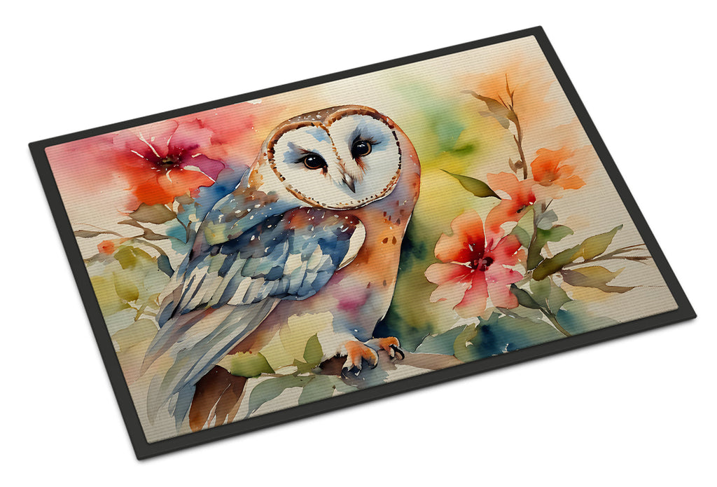 Barn Owl with Flowers Doormat Indoor Outdoor 18H X 27W Front Door Mat Rugs for Entryway, Non Slip Washable