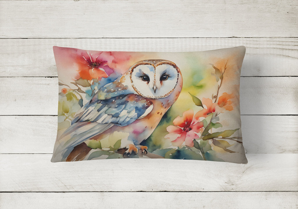 Barn Owl with Flowers Decorative Throw Pillow 12x16 Indoor Outdoor Accent Cushion, Fabric Cover with Insert for Sofa, Bed, Porch & Living Room