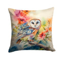 Barn Owl with Flowers Decorative Throw Pillow 14x14 Indoor Outdoor Accent Cushion, Fabric Cover with Insert for Sofa, Bed, Porch & Living Room