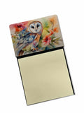 Barn Owl with Flowers Watercolor Sticky Note Holder Refillable Dispenser Desk Accessory 3x3 Pad Gift