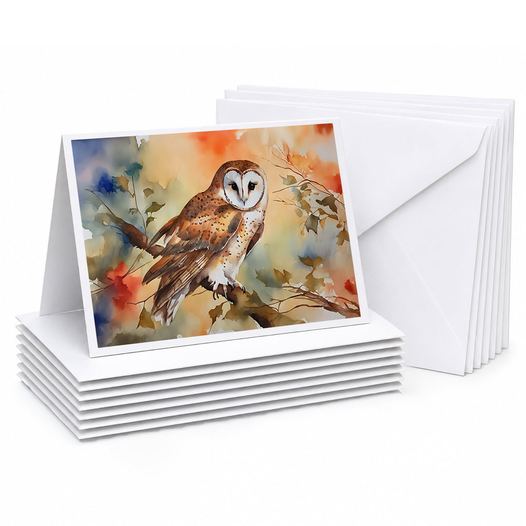 Perched Owl Woodland Wildlife Greeting Cards Pack of 8 Blank Cards with Envelopes Whimsical A7 Size 5x7
