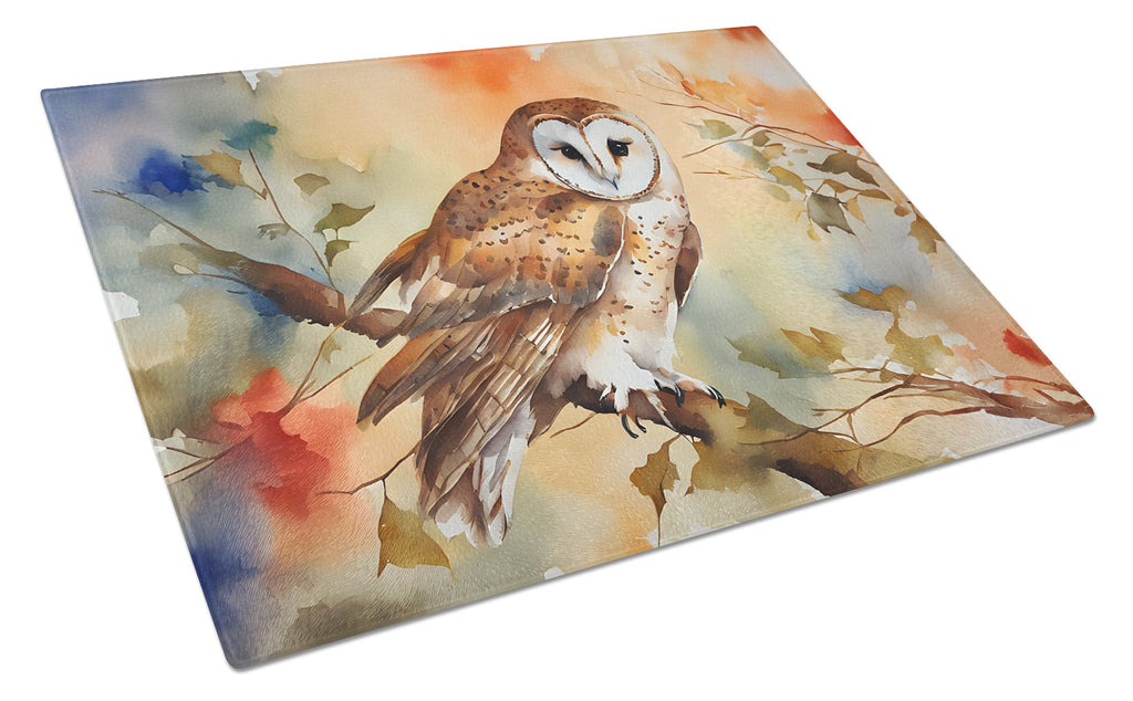 Perched Owl Woodland Wildlife Cutting Board Tempered Glass Kitchen Cutting Surface, Heat Resistant Chopping, Non-Slip Feet, Food Prep & Serving
