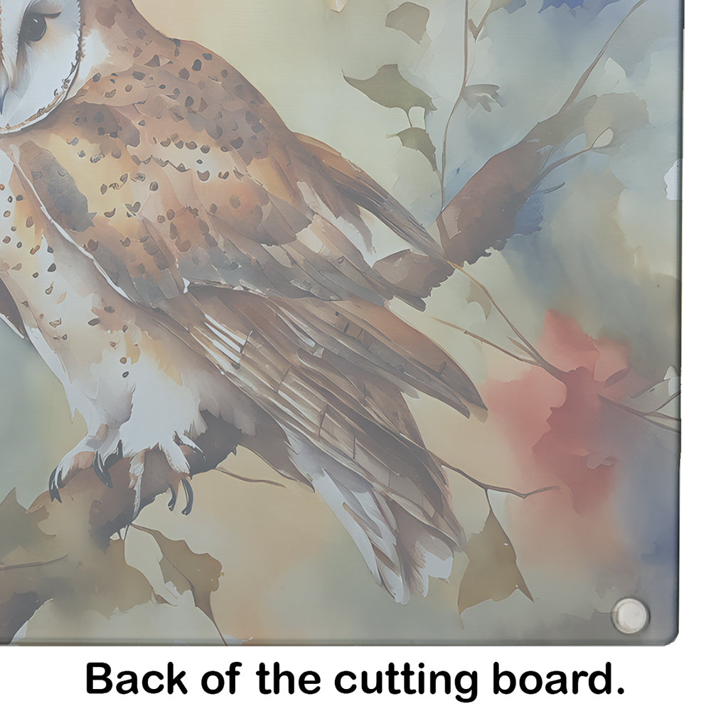Perched Owl Woodland Wildlife Cutting Board Tempered Glass Kitchen Cutting Surface, Heat Resistant Chopping, Non-Slip Feet, Food Prep & Serving