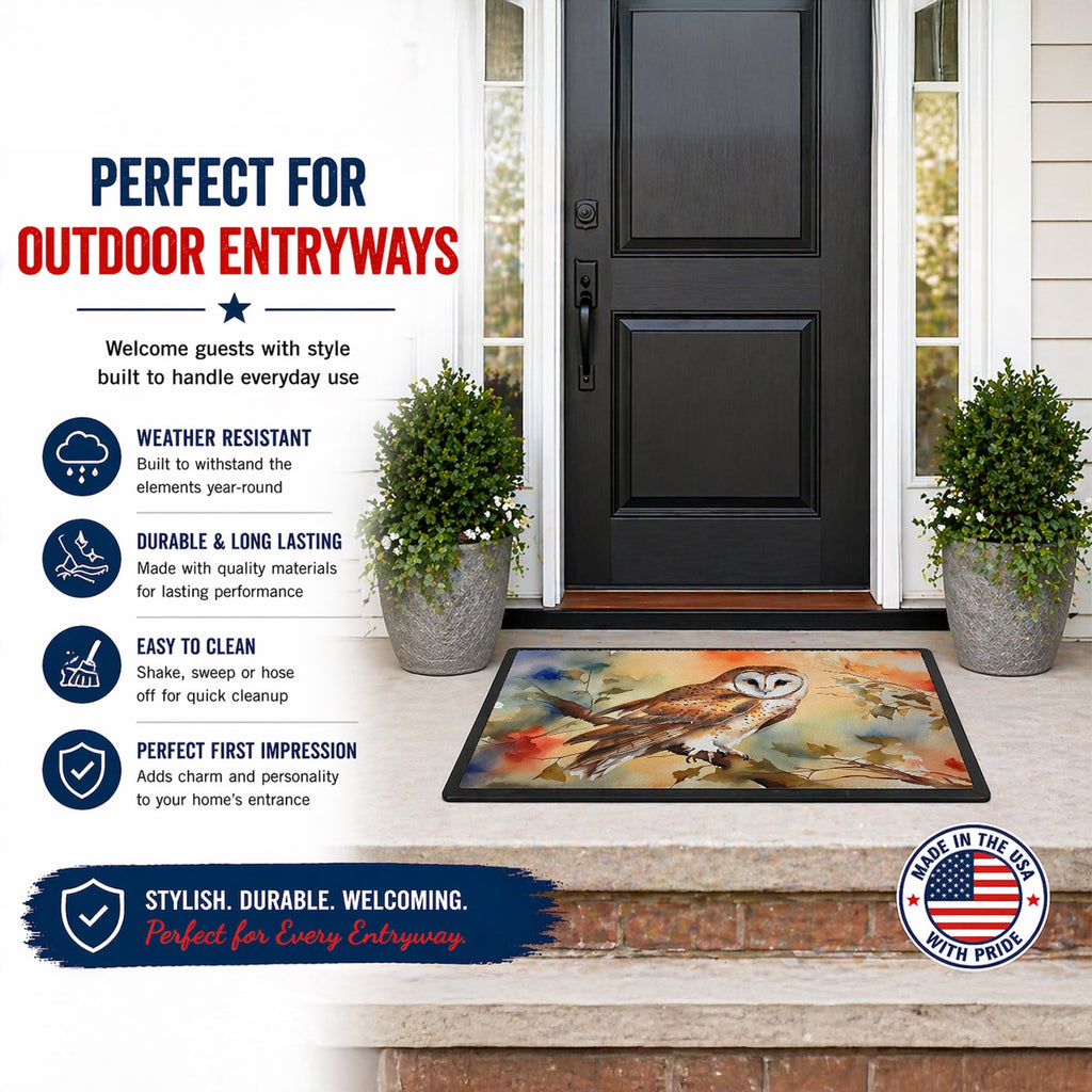 Perched Owl Woodland Wildlife Doormat Indoor Outdoor 18H X 27W Front Door Mat Rugs for Entryway, Non Slip Washable