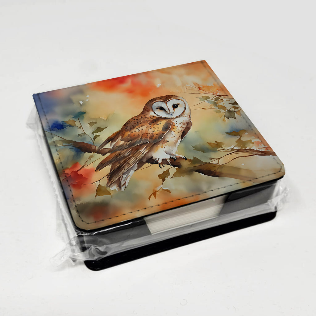 Perched Owl Woodland Wildlife PU Leather Note Paper Holder with Artist-Designed Cover, Desk Accessory, Office Gift