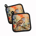 Perched Owl Woodland Wildlife Pot Holder Set of 2 Heat Resistant Quilted Hot Pads 7.5 x 7.5 Inch, Insulated Kitchen Trivets for Cooking & Baking