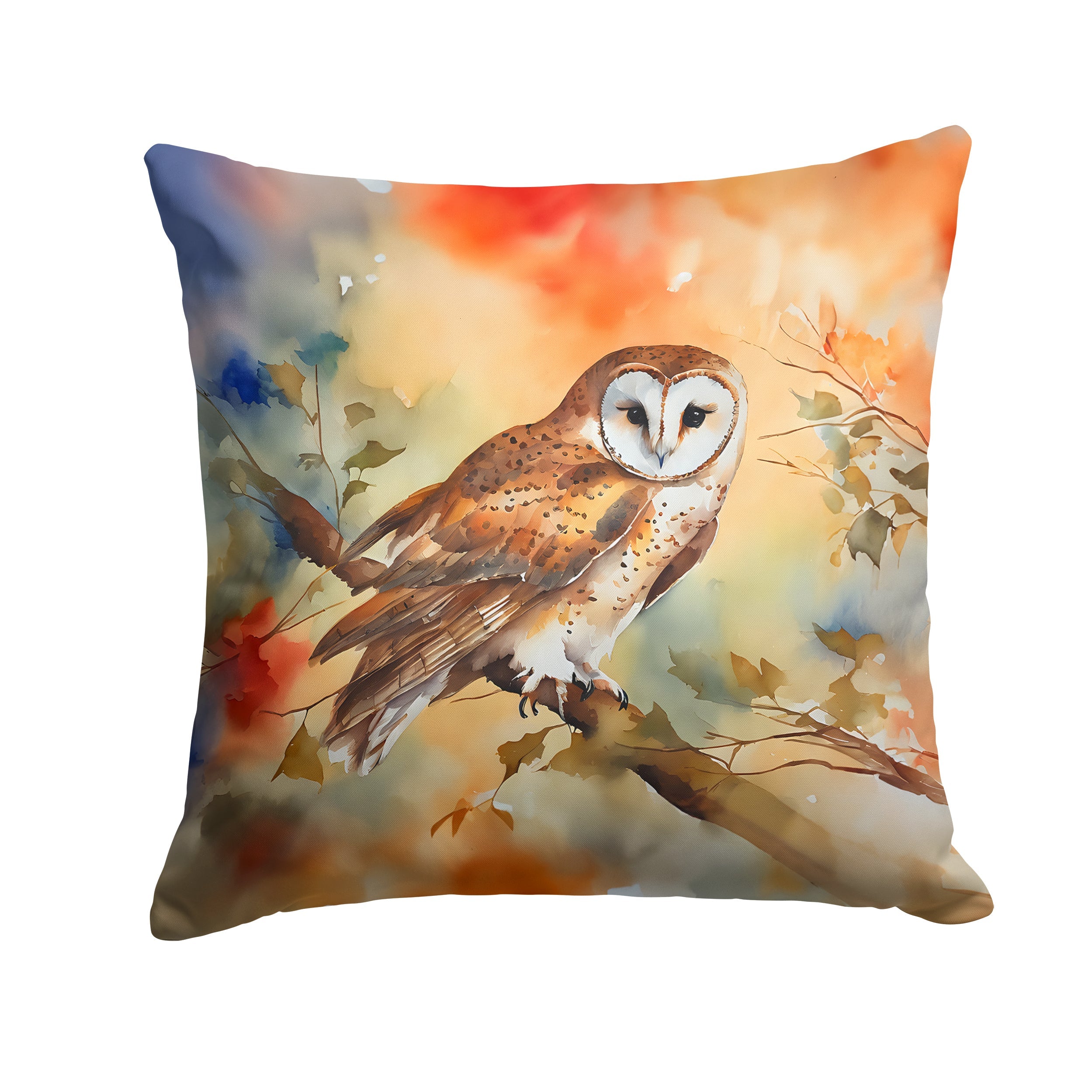 Perched Owl Woodland Wildlife Decorative Throw Pillow 18x18 Indoor Outdoor Accent Cushion, Fabric Cover with Insert for Sofa, Bed, Porch & Living Room