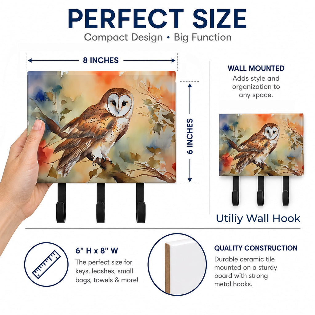 Perched Owl Woodland Wildlife Leash or Key Holder Wall Hooks, Coat Rack Wall Mount, for Hanging Keys, Towels, Aprons, Leashes