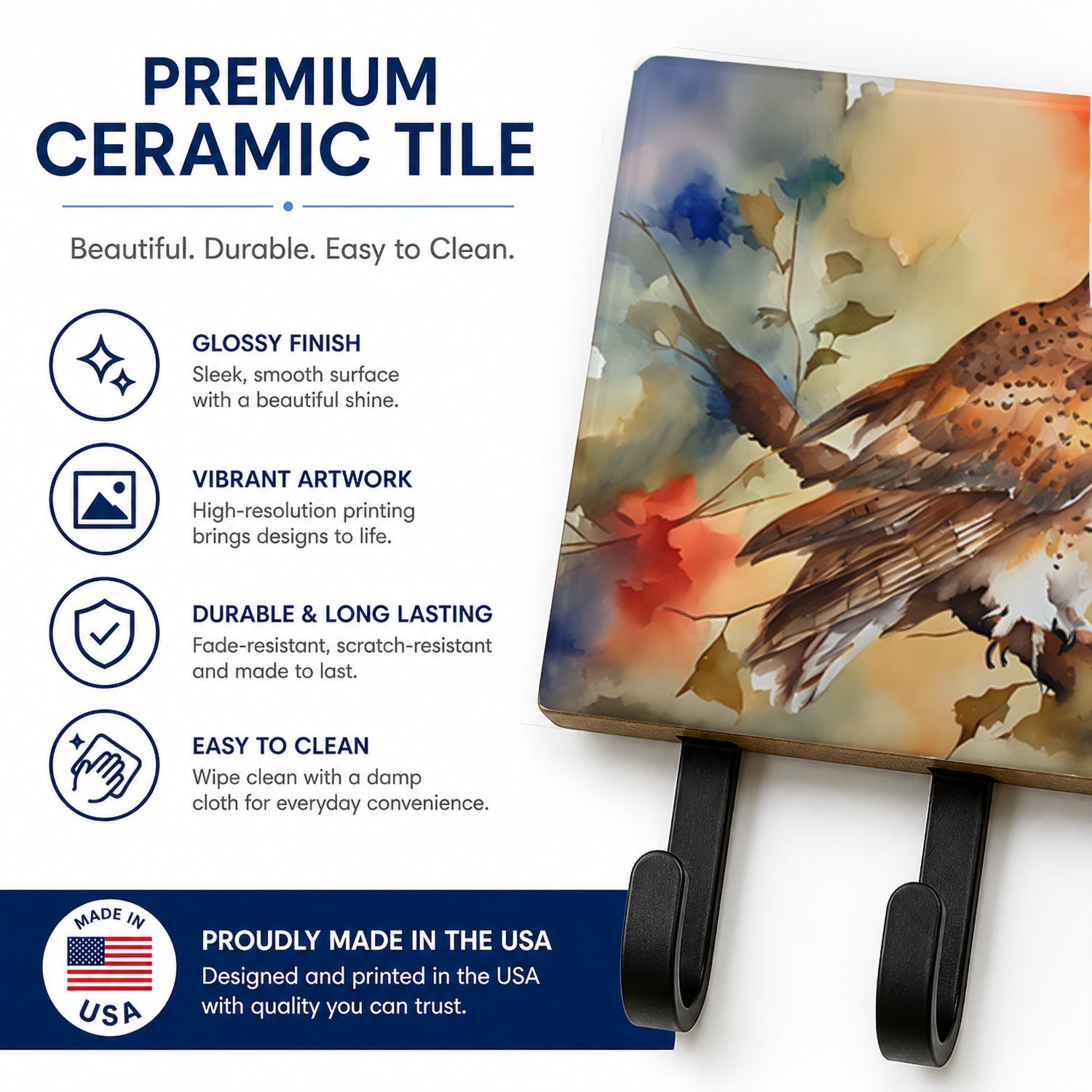 Perched Owl Woodland Wildlife Leash or Key Holder Wall Hooks, Coat Rack Wall Mount, for Hanging Keys, Towels, Aprons, Leashes