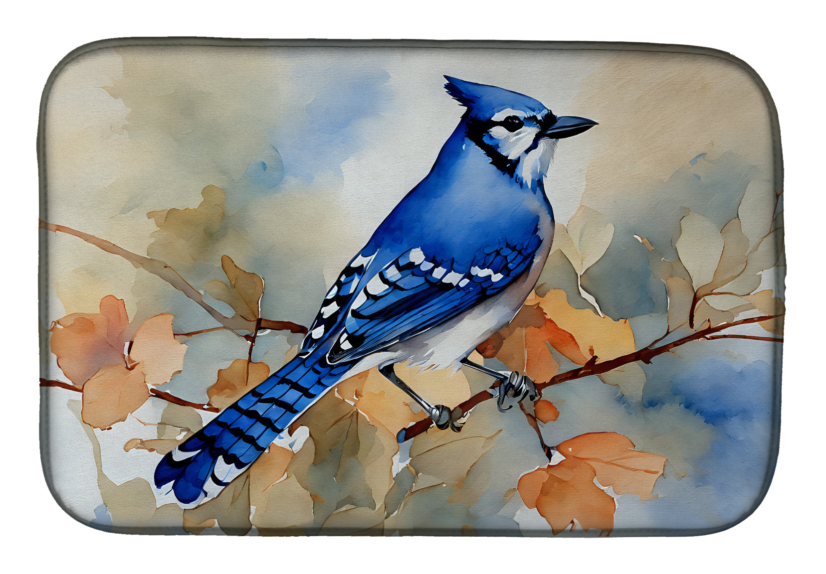 Blue Jay with Blossoms Spring Dish Drying Mat Absorbent Dish Drying Mat Pad for Kitchen Counter Dish Drainer Mat for Countertop, 14 x 21", Multicolor