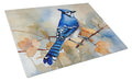 Blue Jay with Blossoms Spring Cutting Board Tempered Glass Kitchen Cutting Surface, Heat Resistant Chopping, Non-Slip Feet, Food Prep & Serving