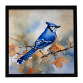 Blue Jay with Blossoms Spring Framed Metal Print Bathroom, Kitchen, Office, Home Decor Wall Art Ready to Hang, Square, 8X8