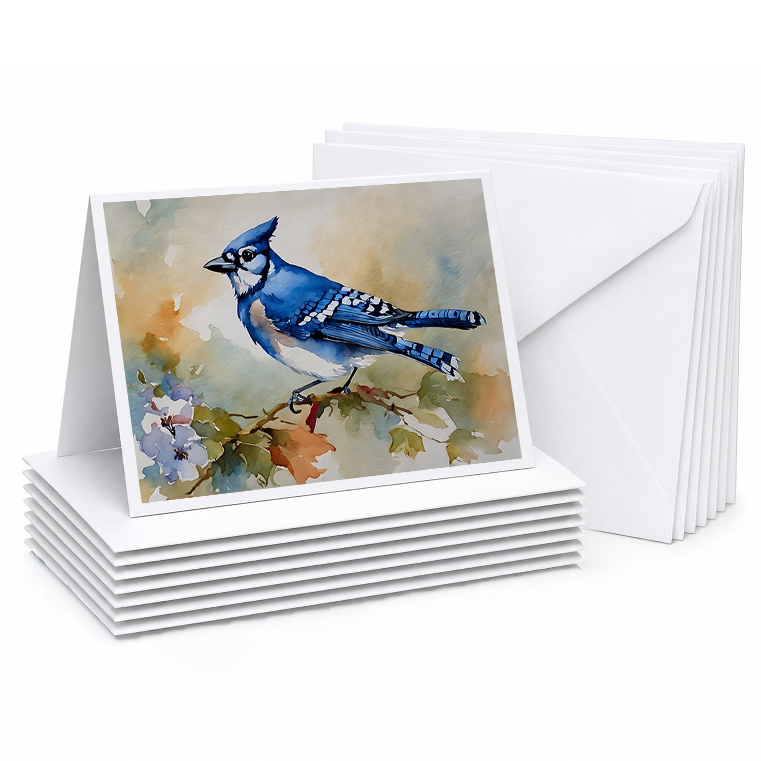 Blue Jay Wildlife Portrait Greeting Cards Pack of 8 Blank Cards with Envelopes Whimsical A7 Size 5x7