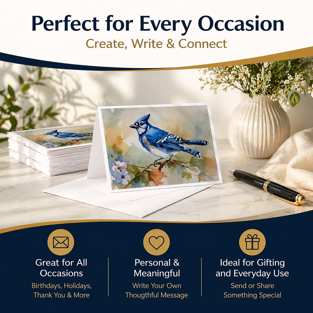 Blue Jay Wildlife Portrait Greeting Cards Pack of 8 Blank Cards with Envelopes Whimsical A7 Size 5x7