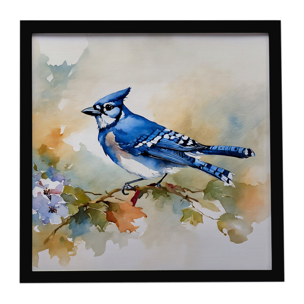 Blue Jay Wildlife Portrait Framed Metal Print Bathroom, Kitchen, Office, Home Decor Wall Art Ready to Hang, Square, 8X8