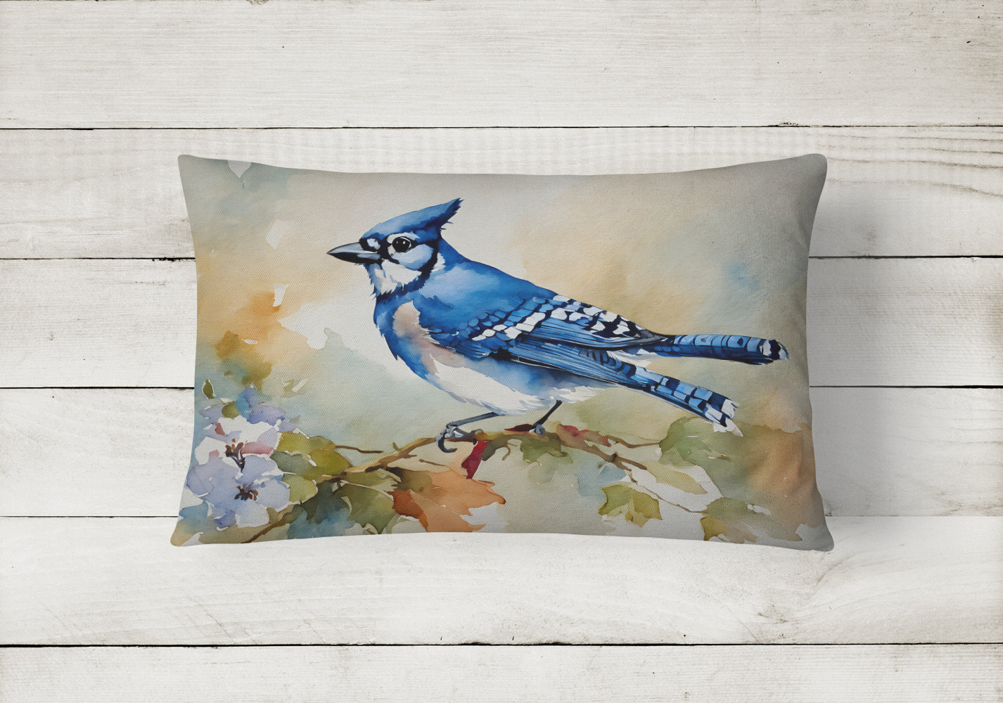 Blue Jay Wildlife Portrait Decorative Throw Pillow 12x16 Indoor Outdoor Accent Cushion, Fabric Cover with Insert for Sofa, Bed, Porch & Living Room
