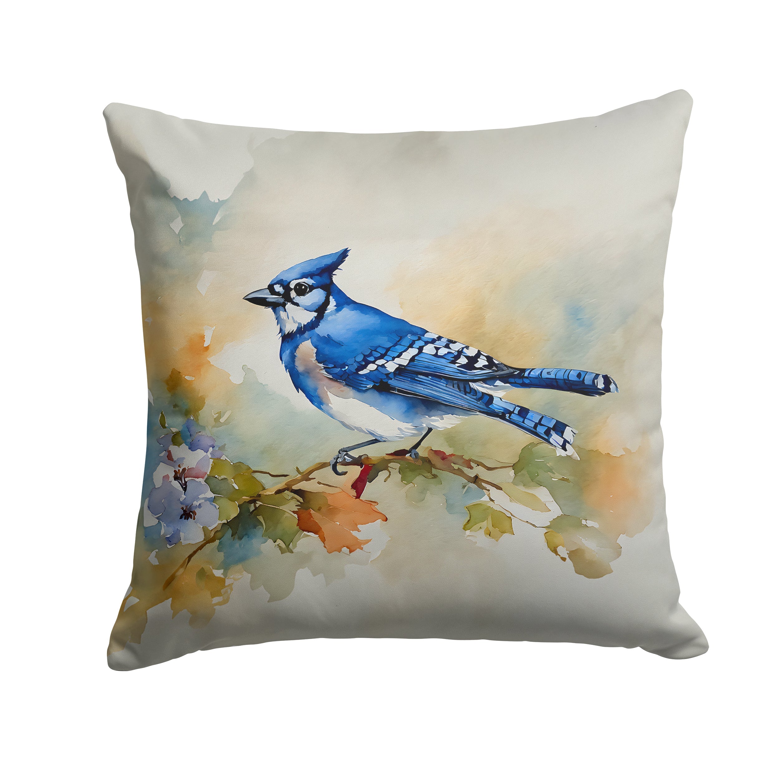 Blue Jay Wildlife Portrait Decorative Throw Pillow 14x14 Indoor Outdoor Accent Cushion, Fabric Cover with Insert for Sofa, Bed, Porch & Living Room