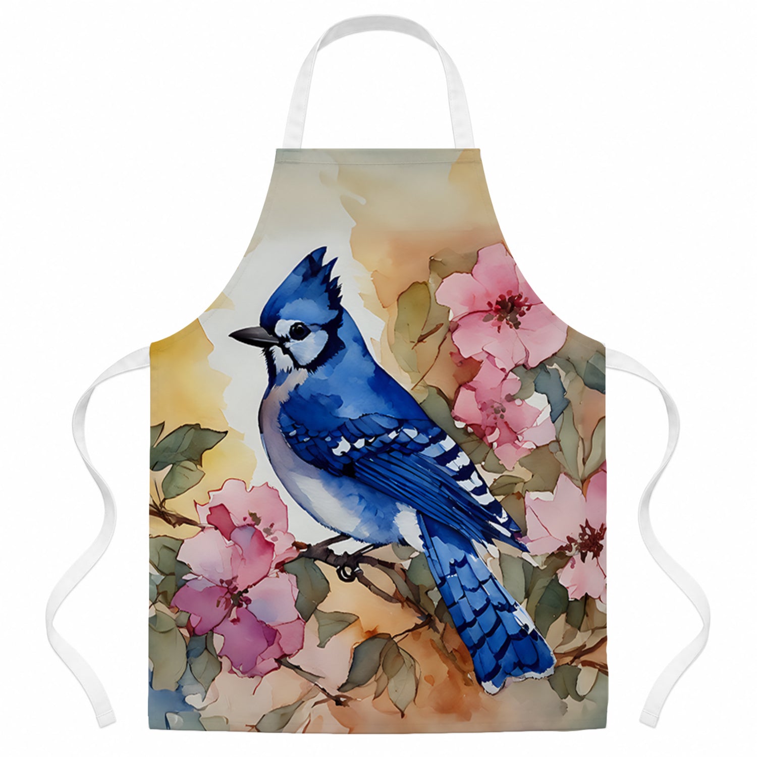 Blue Jay in Floral Apron Cooking Kitchen Server Baking Crafts Gardening for Adult Women Men, Unisex, Large, Multicolor