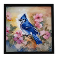 Blue Jay in Floral Framed Metal Print Bathroom, Kitchen, Office, Home Decor Wall Art Ready to Hang, Square, 8X8