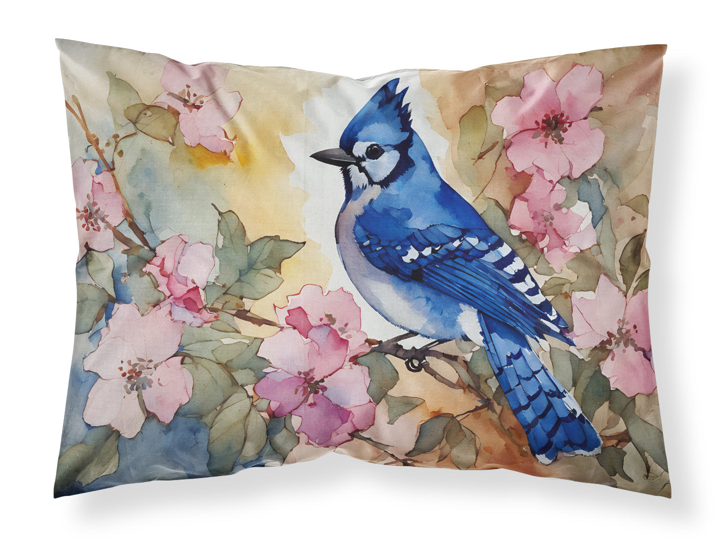 Blue Jay in Floral Standard Pillowcase Lightweight Super Soft Easy Care Decorative Artwork Pillowcase, Standard