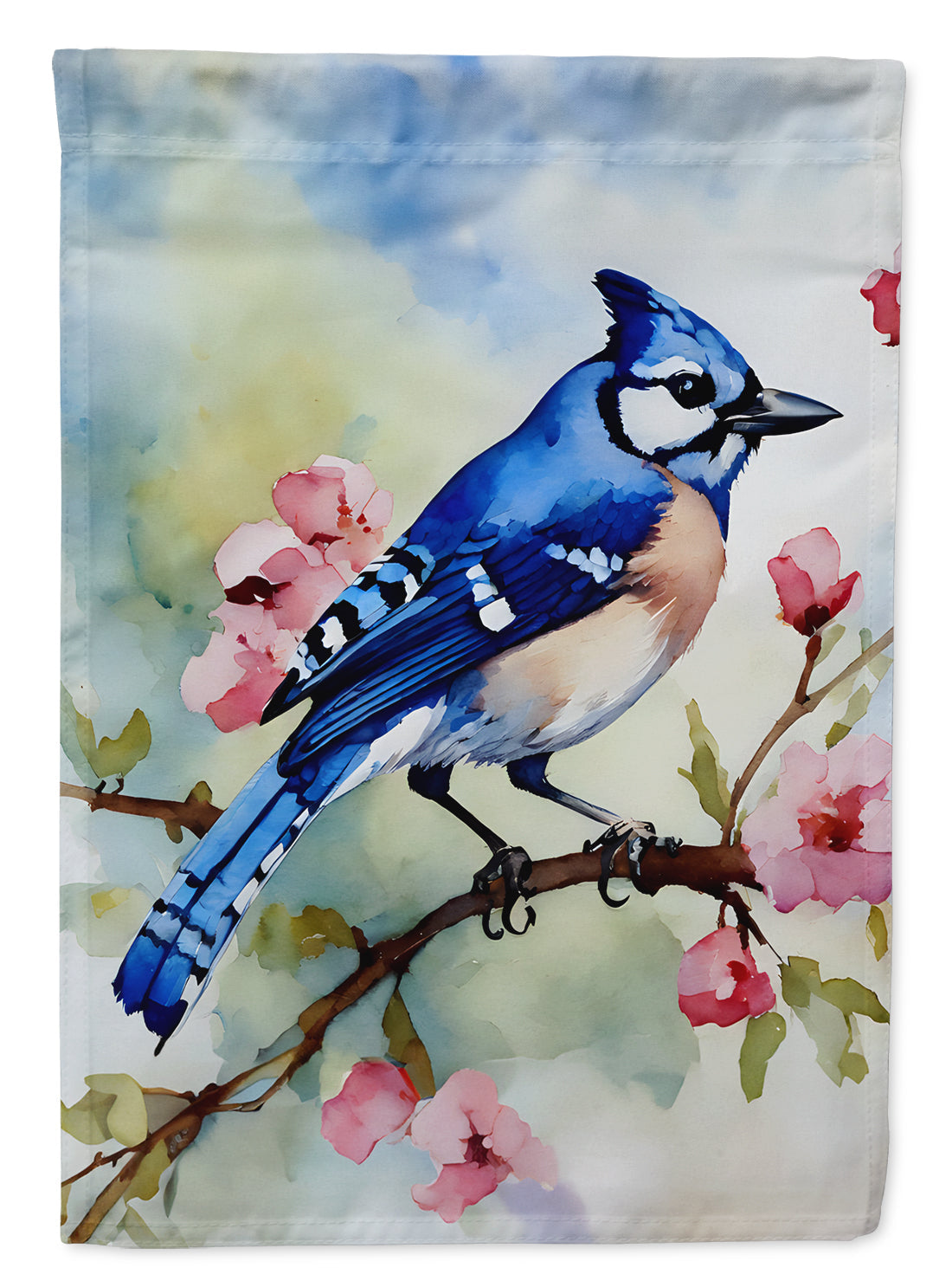 Blue Jay on Blossom Branch House Flag 28x40 Porch Sleeve Pole Decorative Outside Yard Banner Artwork Wall Hanging, Polyester
