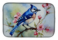 Blue Jay on Blossom Branch Dish Drying Mat Absorbent Dish Drying Mat Pad for Kitchen Counter Dish Drainer Mat for Countertop, 14 x 21", Multicolor