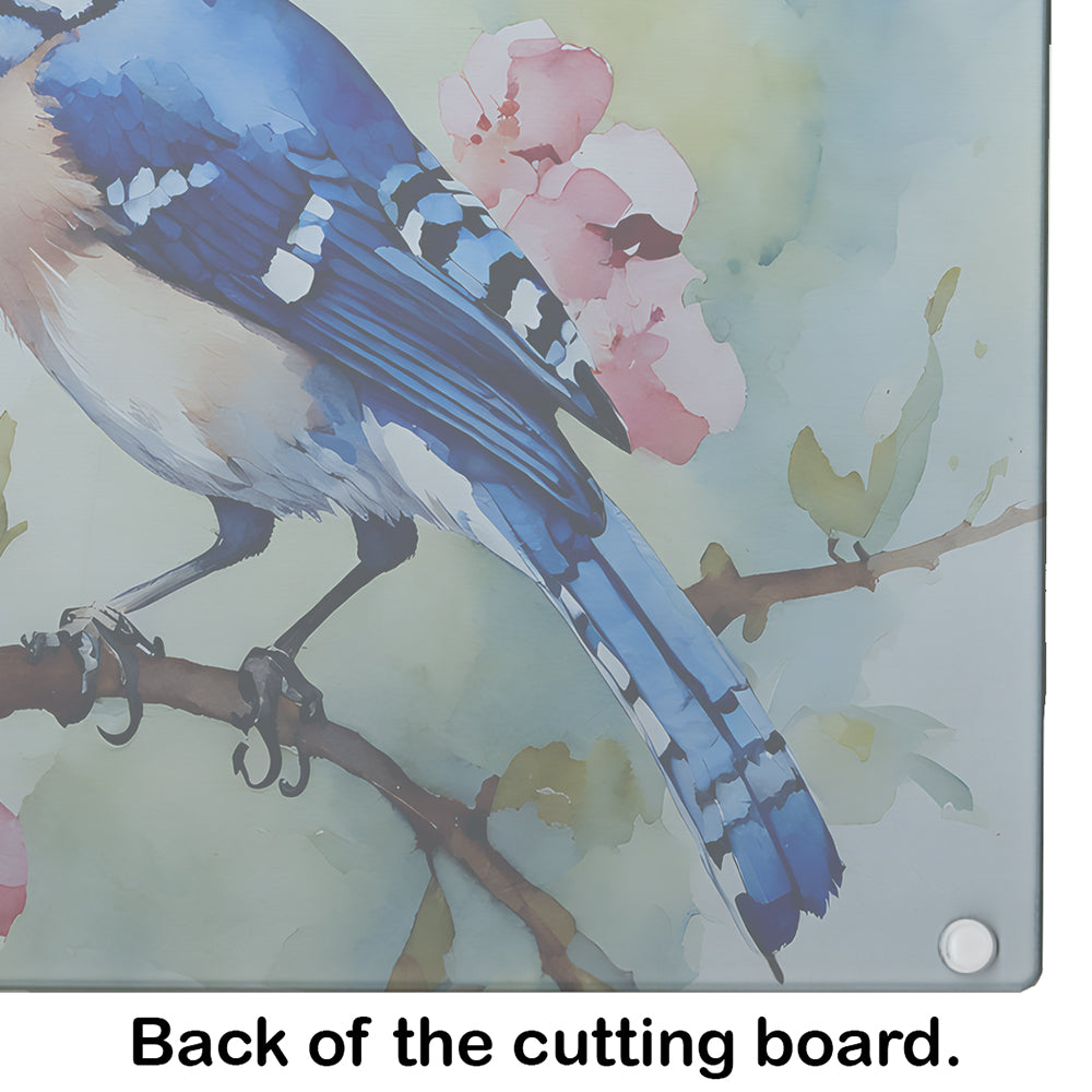 Blue Jay on Blossom Branch Cutting Board Tempered Glass Kitchen Cutting Surface, Heat Resistant Chopping, Non-Slip Feet, Food Prep & Serving