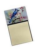 Blue Jay on Blossom Branch Watercolor Sticky Note Holder Refillable Dispenser Desk Accessory 3x3 Pad Gift