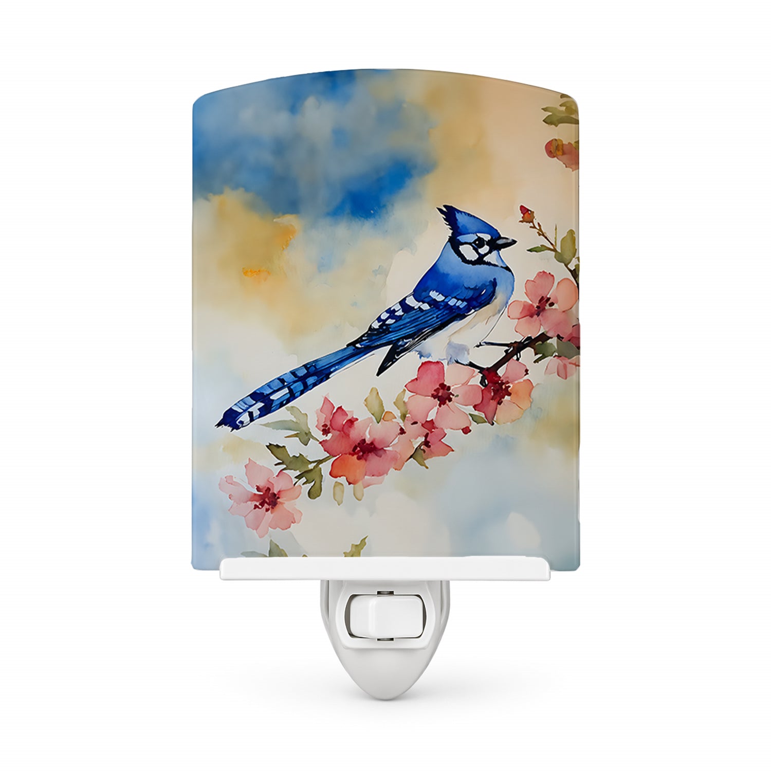 Blue Jay Spring Garden Scene Ceramic Night Light Compact, UL-Certified, Ideal for Bedroom, Bathroom, Nursery, Hallway, Kitchen, 6x4x3, Multicolor