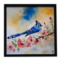 Blue Jay Spring Garden Scene Framed Metal Print Bathroom, Kitchen, Office, Home Decor Wall Art Ready to Hang, Square, 8X8
