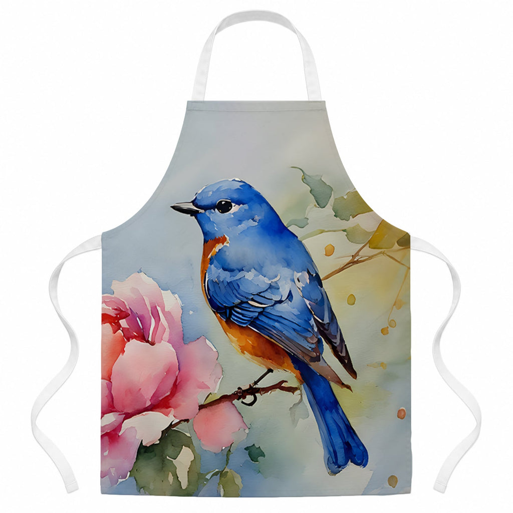 Bluebird with Flower Bloom Apron Cooking Kitchen Server Baking Crafts Gardening for Adult Women Men, Unisex, Large, Multicolor