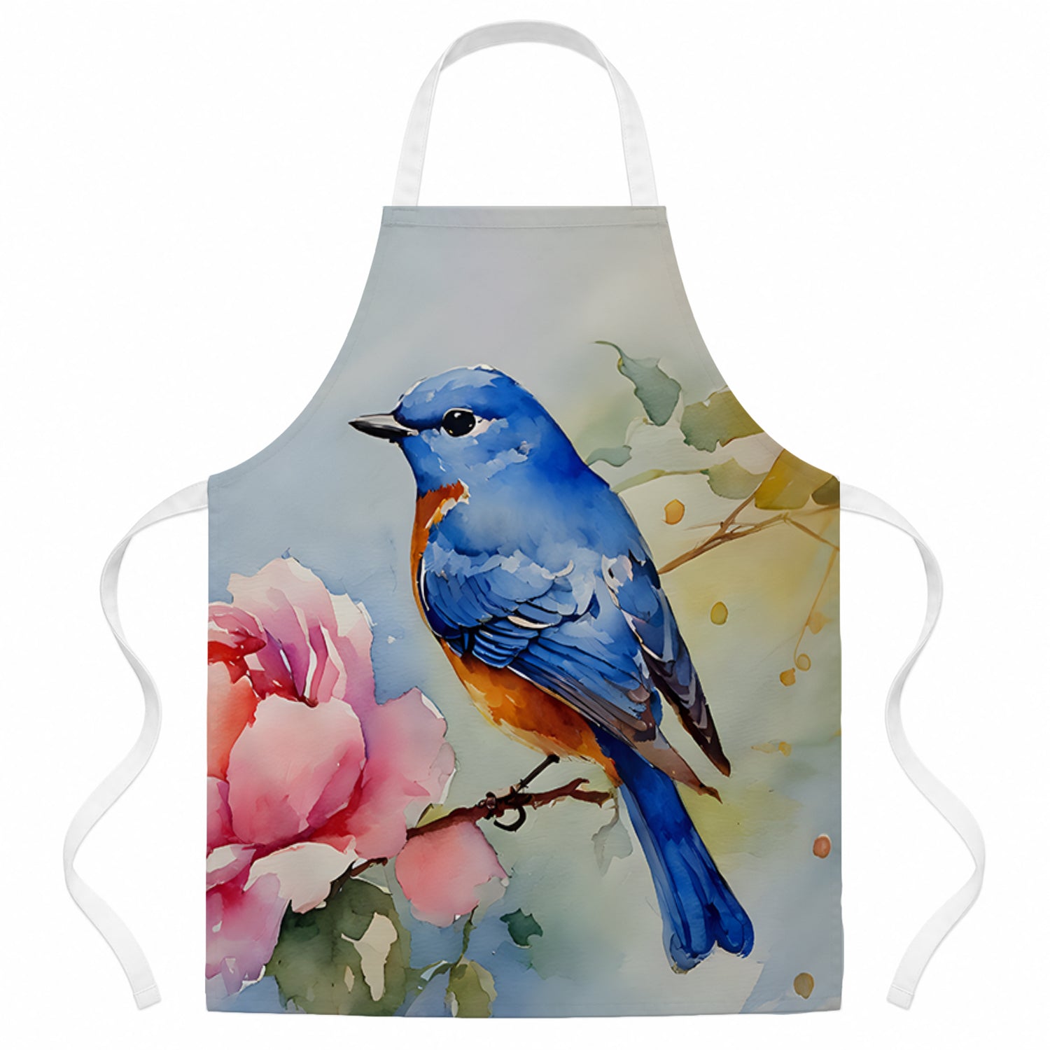 Bluebird with Flower Bloom Apron Cooking Kitchen Server Baking Crafts Gardening for Adult Women Men, Unisex, Large, Multicolor
