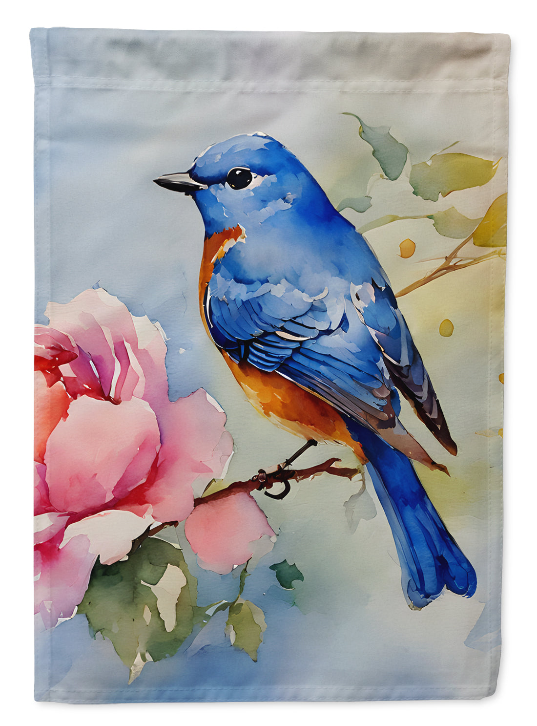 Bluebird with Flower Bloom House Flag 28x40 Porch Sleeve Pole Decorative Outside Yard Banner Artwork Wall Hanging, Polyester