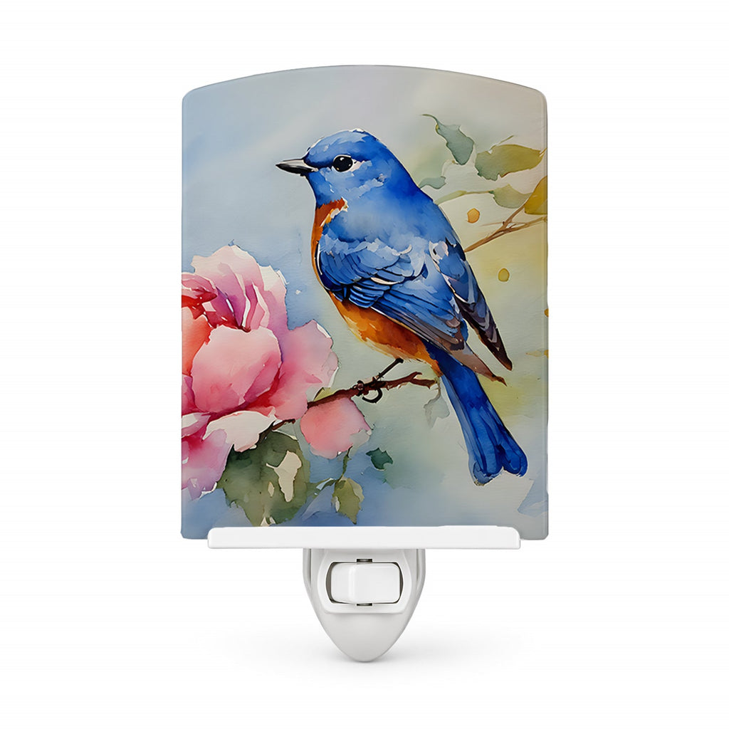 Bluebird with Flower Bloom Ceramic Night Light Compact, UL-Certified, Ideal for Bedroom, Bathroom, Nursery, Hallway, Kitchen, 6x4x3, Multicolor