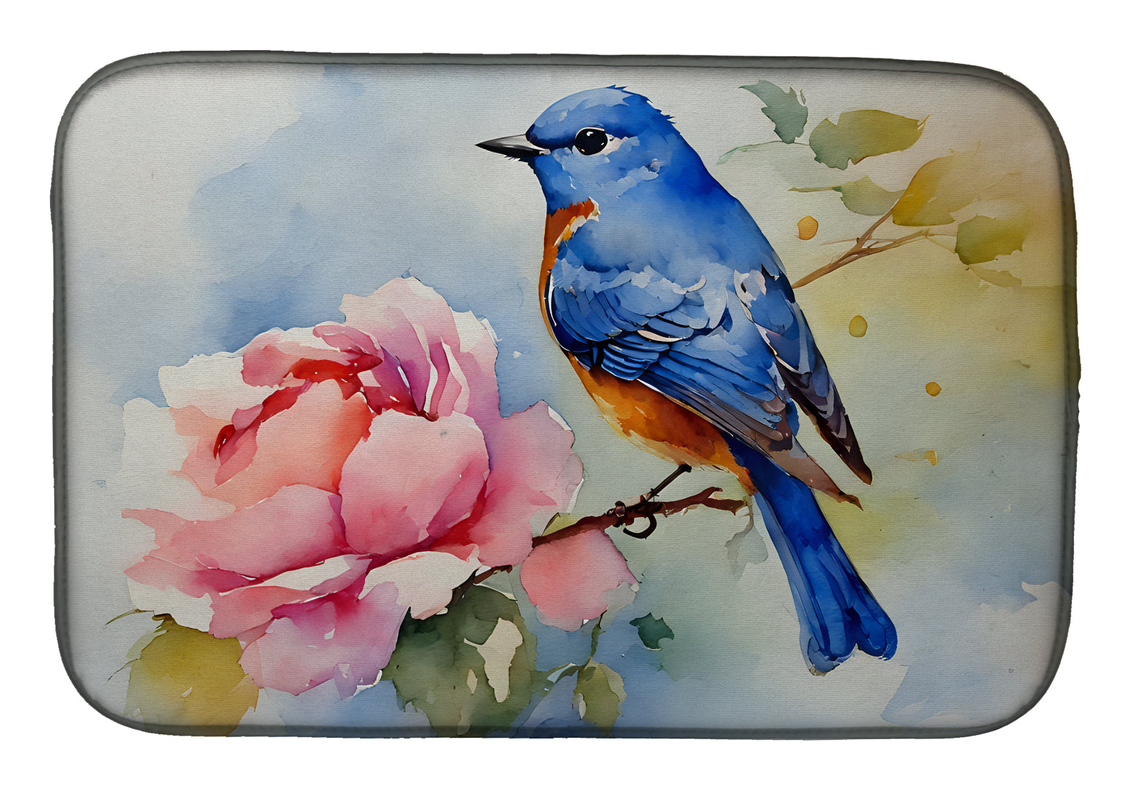 Bluebird with Flower Bloom Dish Drying Mat Absorbent Dish Drying Mat Pad for Kitchen Counter Dish Drainer Mat for Countertop, 14 x 21", Multicolor