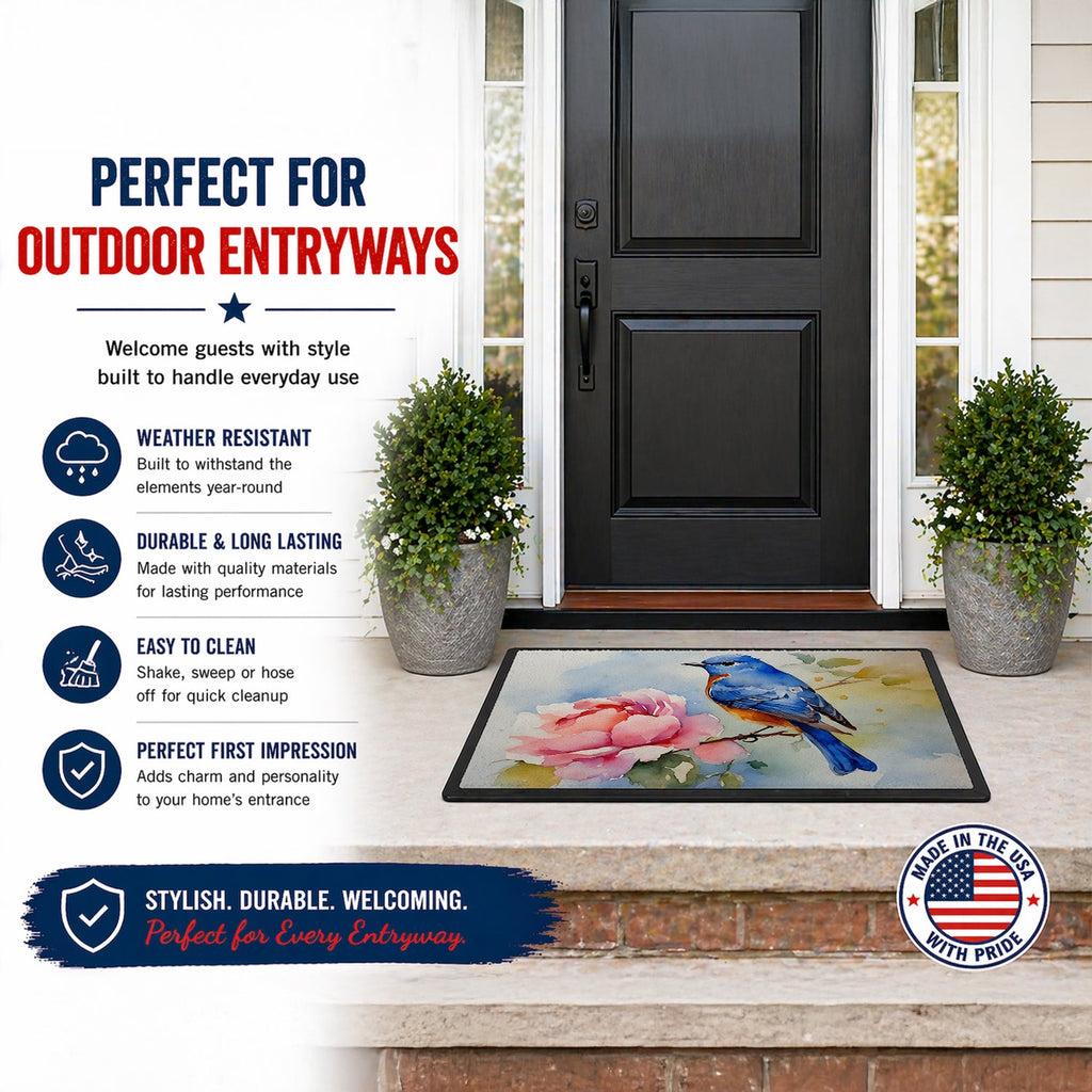 Bluebird with Flower Bloom Doormat Indoor Outdoor 18H X 27W Front Door Mat Rugs for Entryway, Non Slip Washable
