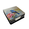 Bluebird with Flower Bloom PU Leather Note Paper Holder with Artist-Designed Cover, Desk Accessory, Office Gift