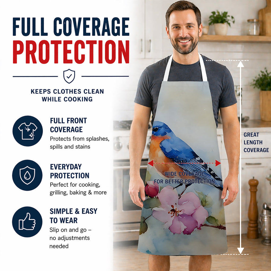 Bluebird on Blossom Branch Apron Cooking Kitchen Server Baking Crafts Gardening for Adult Women Men, Unisex, Large, Multicolor